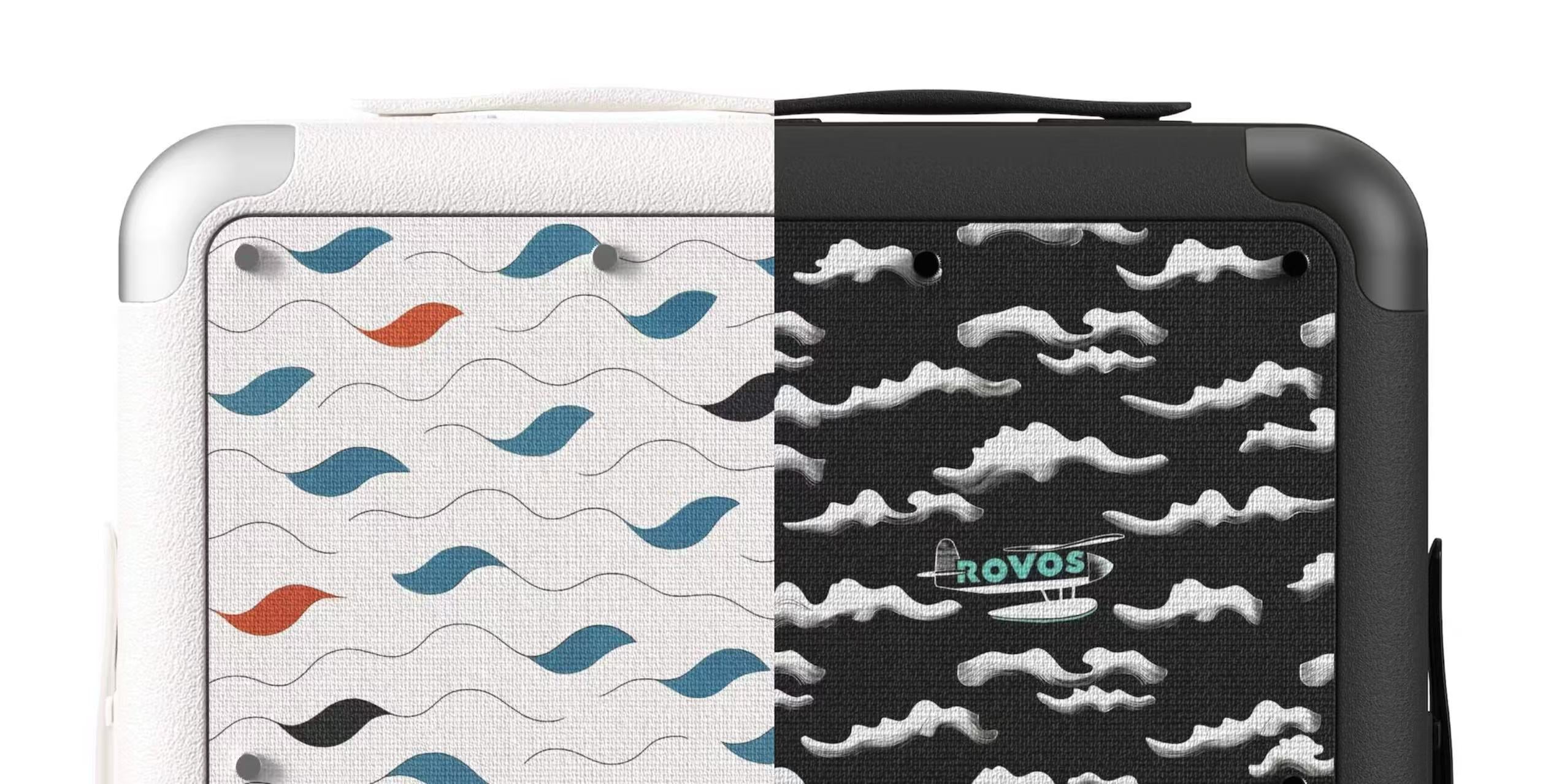 ROVOS interchange panel removable cover, customizable carry-on suitcase accessory for modular luggage, stylish travel case upgrade option